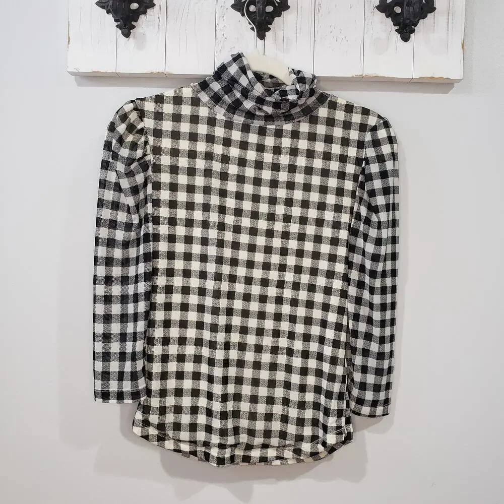 Free People Plaid Turtleneck Top S Buffalo Check Cropped
